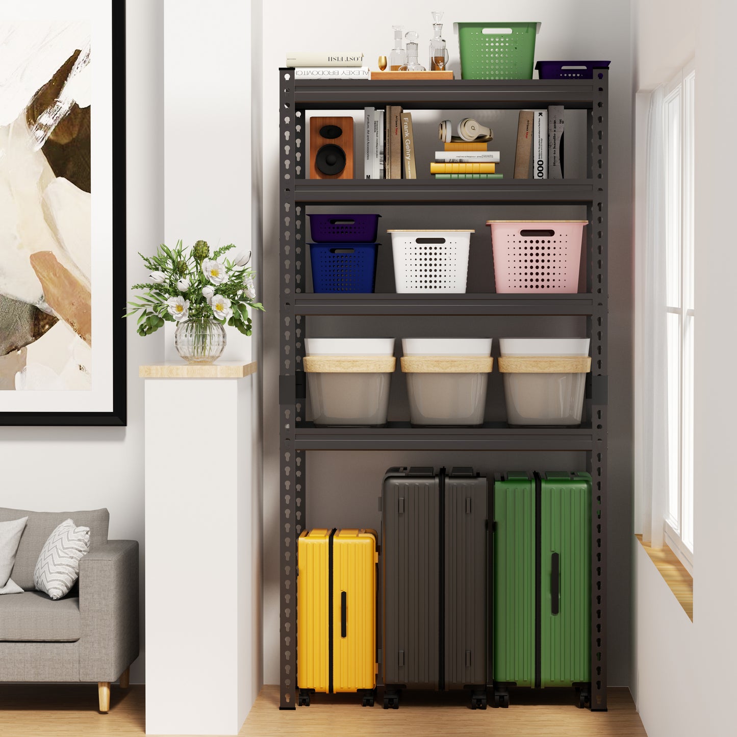 5 Tier Storage Shelves, Adjustable Utility Racks for Garage, Living Room, Kitchen, Versatile Indoor/Outdoor Organizer, 1830x900x400mm
