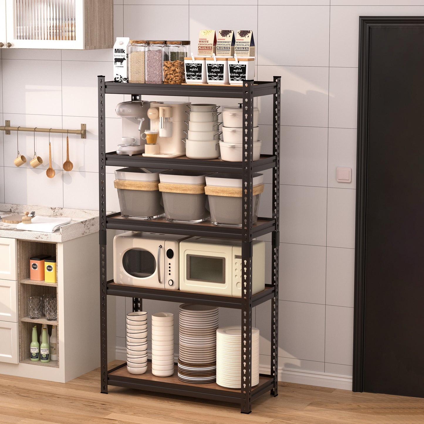 5 Tier Storage Shelves, Adjustable Utility Racks for Garage, Living Room, Kitchen, Versatile Indoor/Outdoor Organizer, 1830x900x400mm
