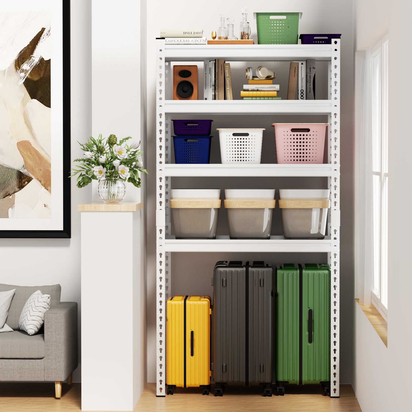 5 Tier Storage Shelves, Adjustable Utility Racks for Garage, Living Room, Kitchen, Versatile Indoor/Outdoor Organizer, 1830x900x400mm