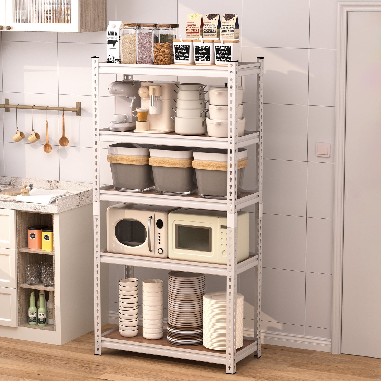 5 Tier Storage Shelves, Adjustable Utility Racks for Garage, Living Room, Kitchen, Versatile Indoor/Outdoor Organizer, 1830x900x400mm