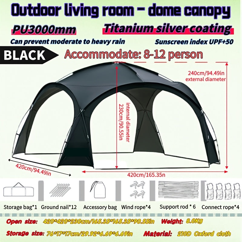 Dome Canopy, Outdoor Tent, Large Awning, Wild Camping, Rain And Sun Protection, Spherical Gazebo, Large Size