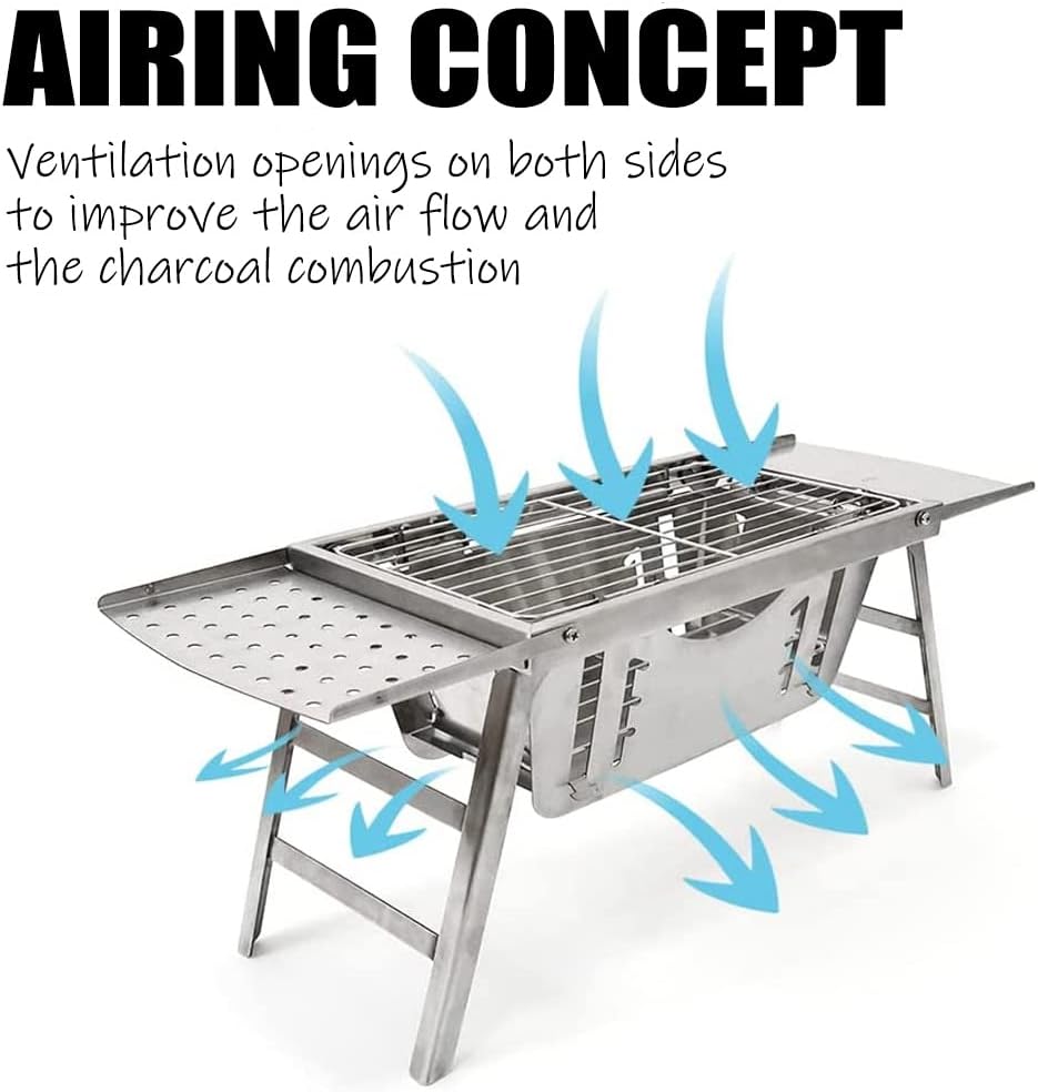 Folding Camping Charcoal Grill Portable BBQ Grill Stainless Steel with Carrying Bag S/L Size