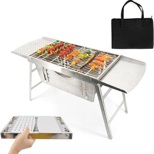 Folding  Camping Charcoal Grill Portable BBQ Grill Stainless Steel with Carrying Bag S/L Size