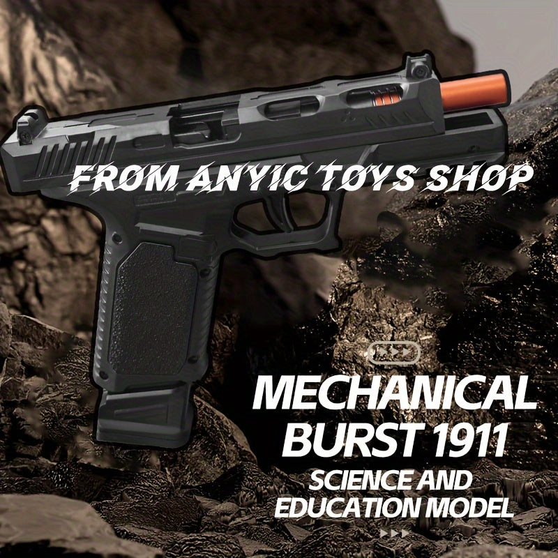 ANYC Mechanical BURST 1911 Toy Gun - Fully Automatic, High-Speed Action, Green/Blue/Black with 20 Soft Plastic Bullets & 6 Shells - Ideal for Outdoor Play, Parties & Birthday Gifts, Gun Toy