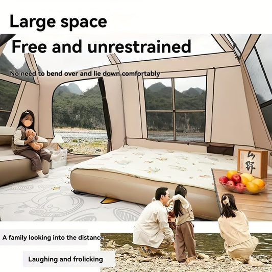 Outdoor Roof Tent for 10 People - Steel Frame, Oxford Cloth, Solid Color, Square Shaped, All-Season, Zipper Closure, with Vestibule, Waterproof, Includes Awnings & Mosquito Nets for Camping, Fishing, Hiking, Road Trips