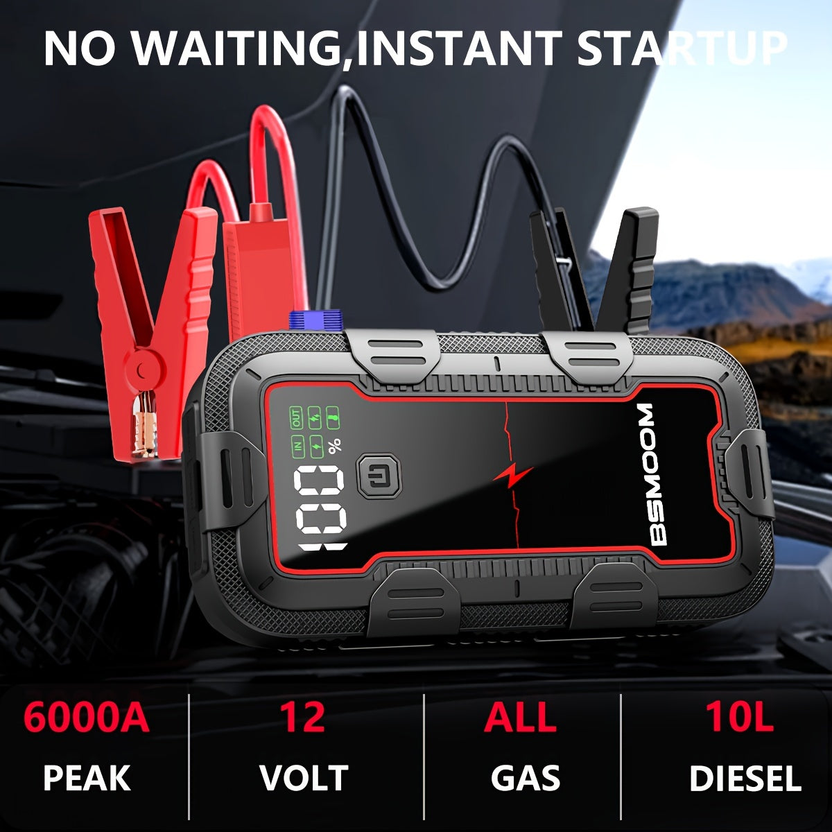 12V Car Jump Starter 6000A Peak Auto Battery Booster Pack, 26800mah Power Bank, Lithium Jump Box With LED Light LCD Screen (Up To All Gas Or 10.0L Diesel Engine)