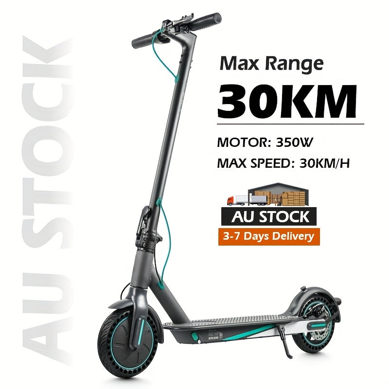 Mankeel Electric Scooter for Adults - 19 MPH, 350W Motor, 19-Mile Range, Foldable Design with 20.32cm Solid Tires, Dual Braking System (Disc & Ebrake), Wireless Connectivity, Rechargeable Battery, Black & Teal Accents