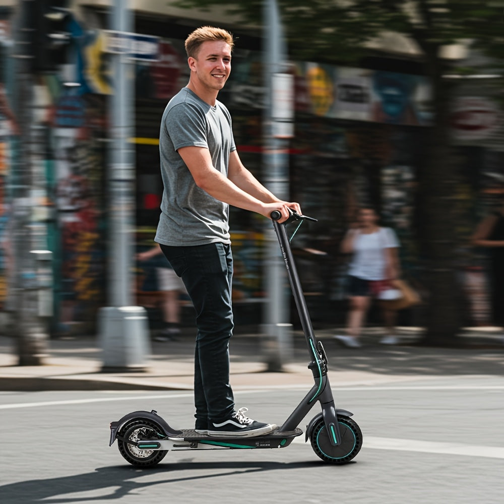 Mankeel Electric Scooter for Adults - 19 MPH, 350W Motor, 19-Mile Range, Foldable Design with 20.32cm Solid Tires, Dual Braking System (Disc & Ebrake), Wireless Connectivity, Rechargeable Battery, Black & Teal Accents